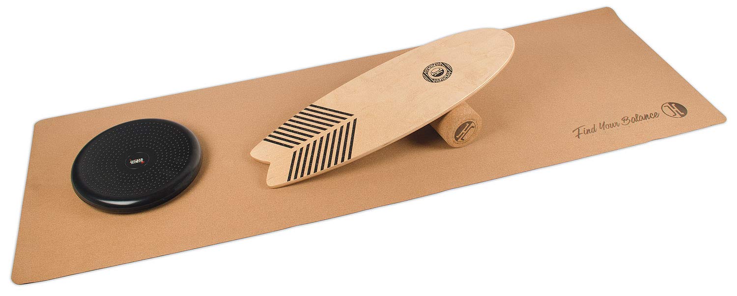 JUCKER HAWAII Balance Board Wave - Komplett-Set mit Halbkugel, Korkrolle und Matte - Find your Balance