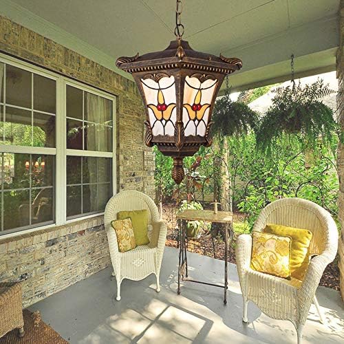 European Villa Garden Outdoor Ceiling Pendant Lights Corridor Balcony Chain Bronze Metal Glass Pavilion Waterproof Hanging Lamps