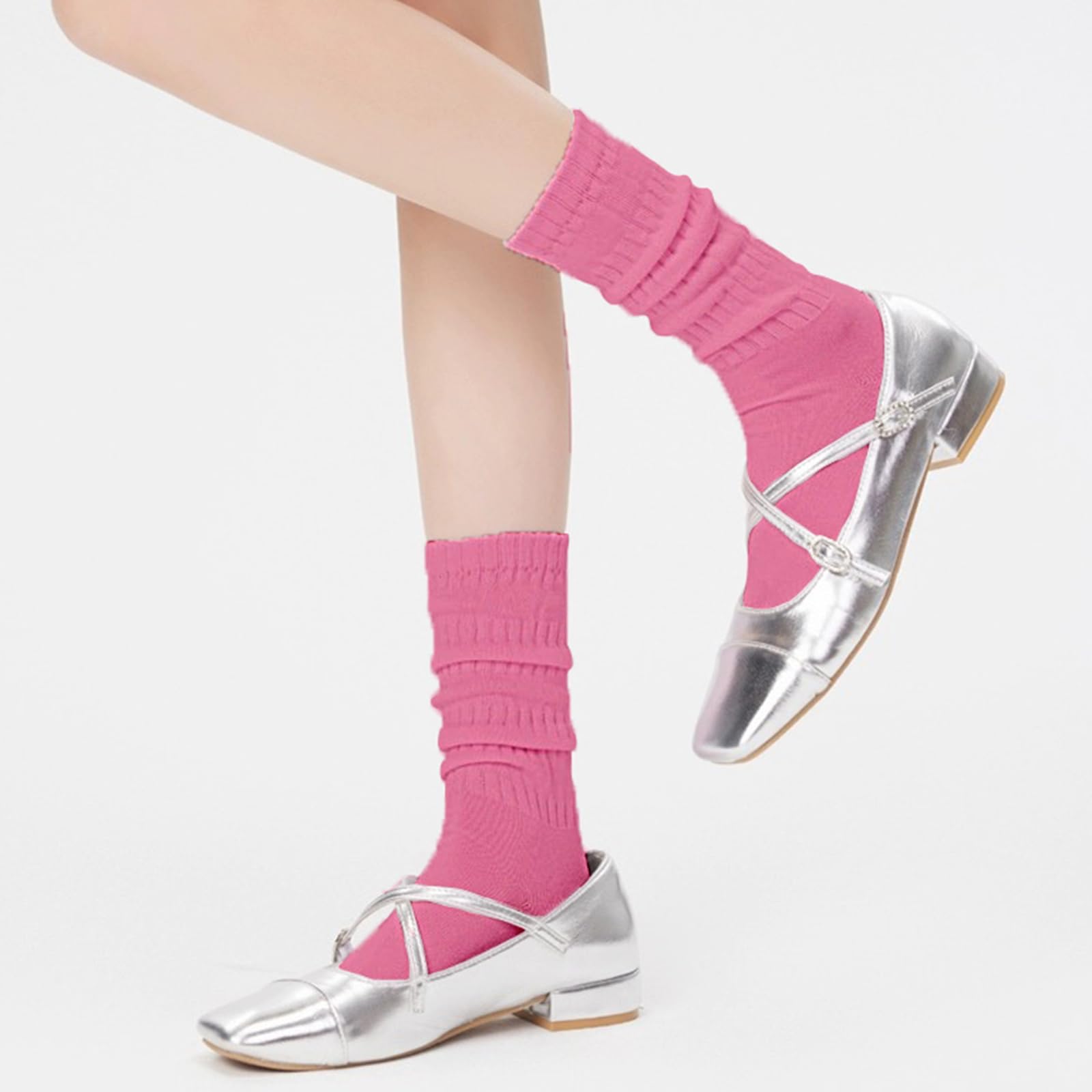 Calcetines a rayas hasta la rodilla para mujer, 4 pares, negro+azul+blanco+rosa, talla única
