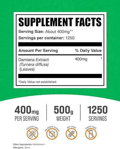 Miniatura 7 de BulkSupplements. com Polvo de extracto de damiana - Suplemento de damiana, extracto de hoja de damiana, suplemento de hierbas, sin gluten, 400 mg