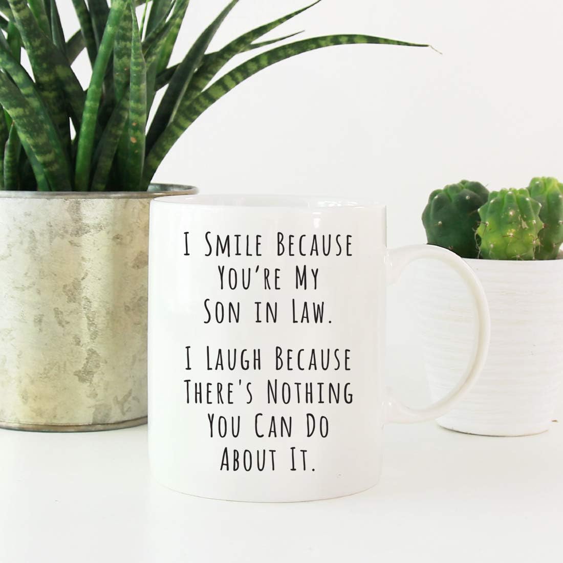 Andaz Press Funny Family 11oz. Coffee Mug, I Smile Because You'Re My Son In Law, I Laugh Because There's Nothing You Can Do About It, 1-Pack, Includes Gift Box, Christmas Birthday Ideas Son In Law Mug
