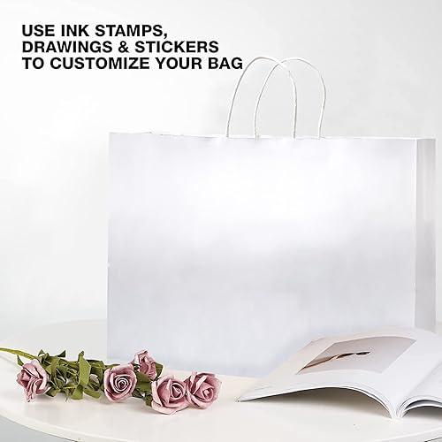 Miniatura 6 de Ecoptimize Bolsas de papel kraft con asas, 30 unidades de 16 x 6 x 12 pulgadas, blancas, ecológicas, compostables y reciclables de 100% pulpa de