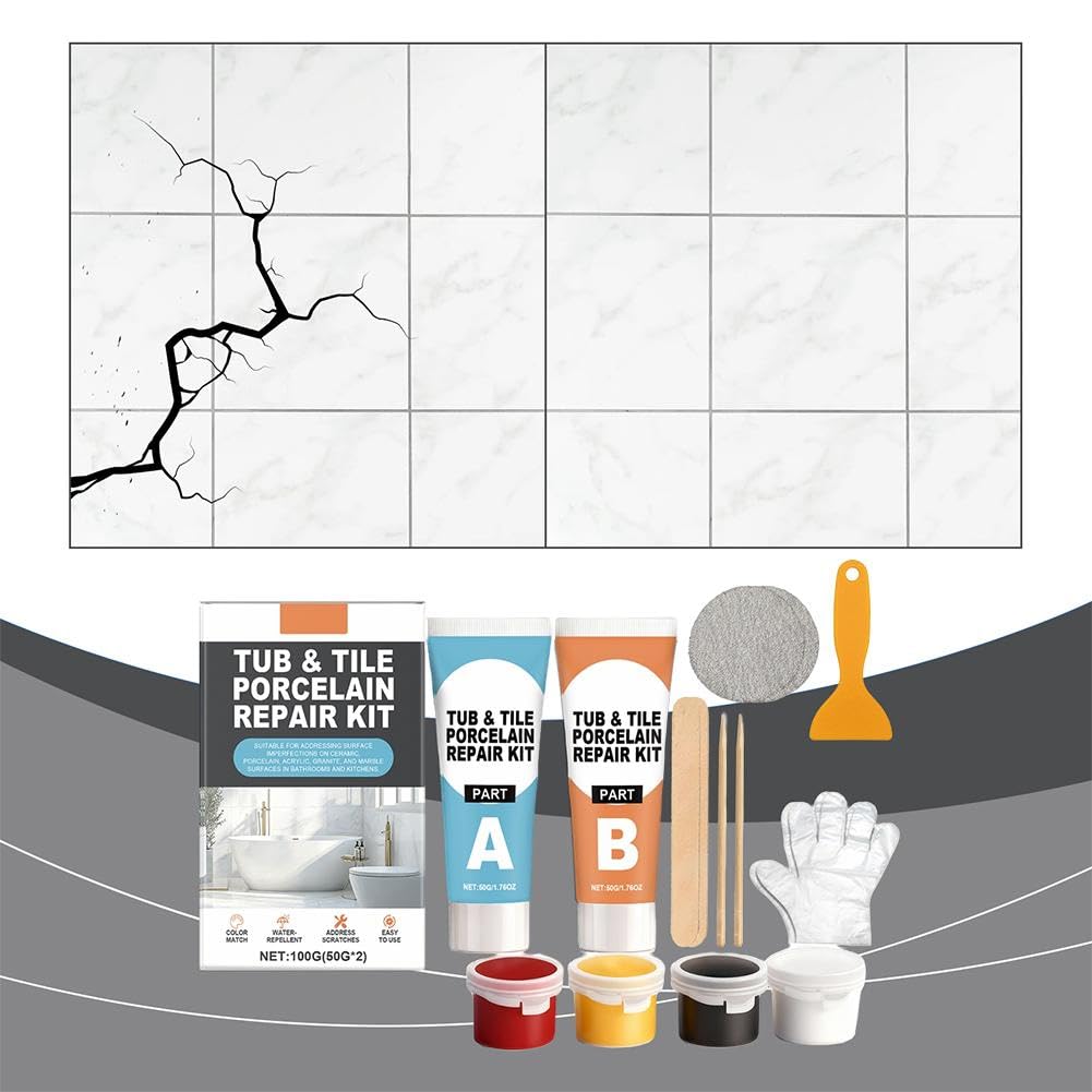 Kit di riparazione per vasca, smalto, fibra di vetro, acrilico, porcellana, ceramica, marmo, granito, scheggiature, ammaccature, crepe, buchi, graffi