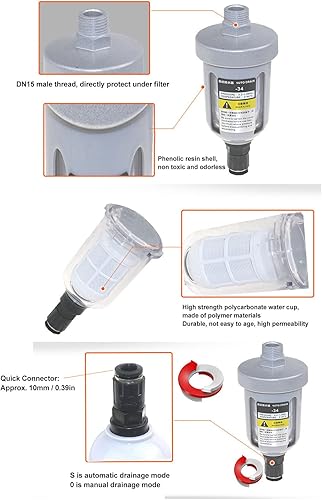 Miniatura 3 de Compresor de aire válvula de drenaje automático DN15, mini filtro neumático con cuerpo translúcido, trampa de drenaje tipo bola flotante, válvula de