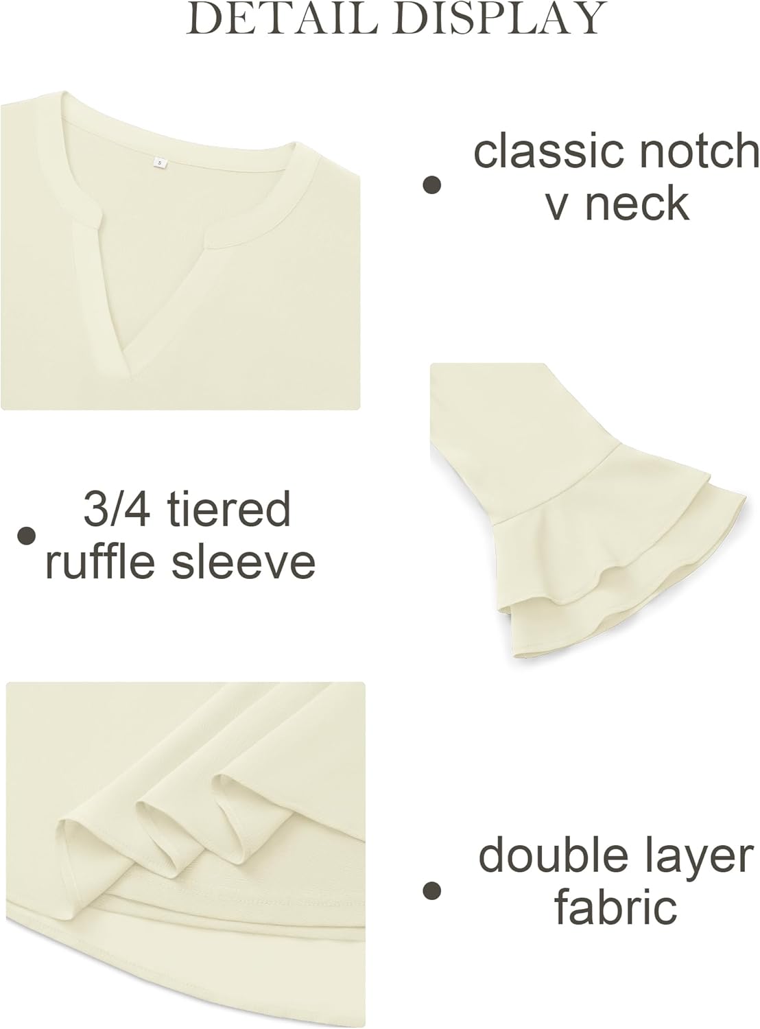 Flutter 3/4 Length Sleeve Womens Tops Dressy Casual Chiffon Blouse Double Layer Business Work Tunic Shirts - Image 5
