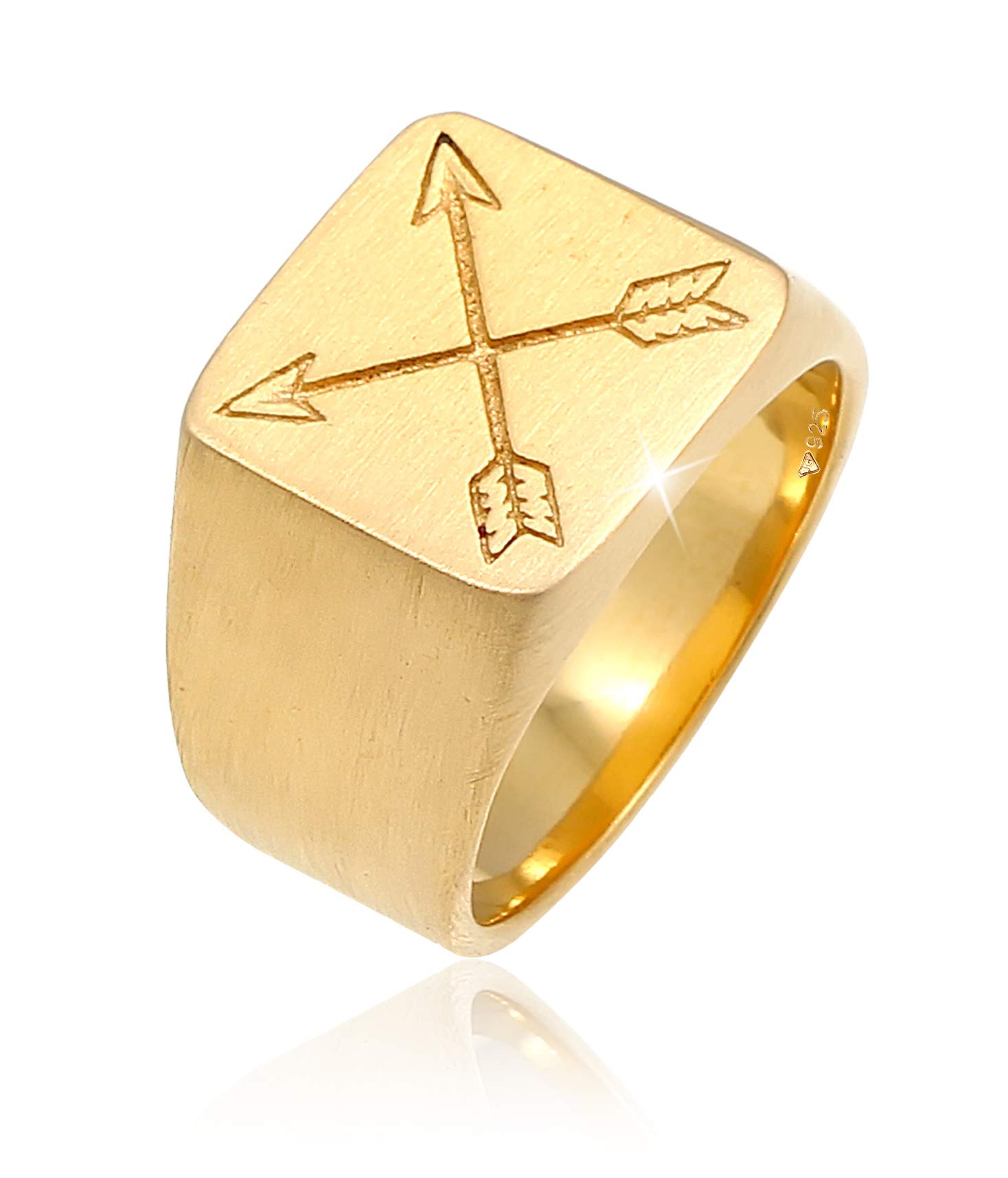 Kuzzoi Anillo de sello para hombre macizo de 15 mm de ancho en plata de ley 925, chapado en oro, anillo de motorista con flechas grabadas, anillo para hombres en la talla 60-66, 0603690520