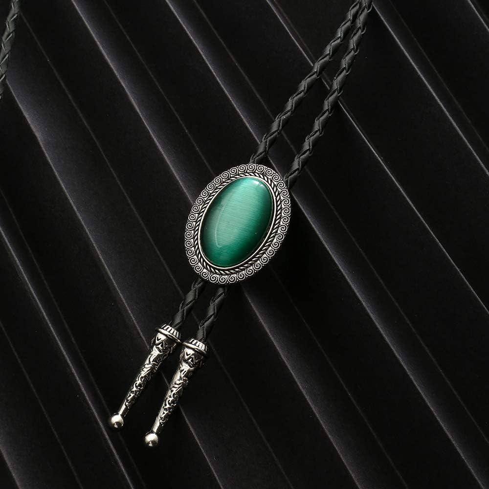 Vintage Western Cowboy Rodeo Black Agate Bolo Tie for Men Women