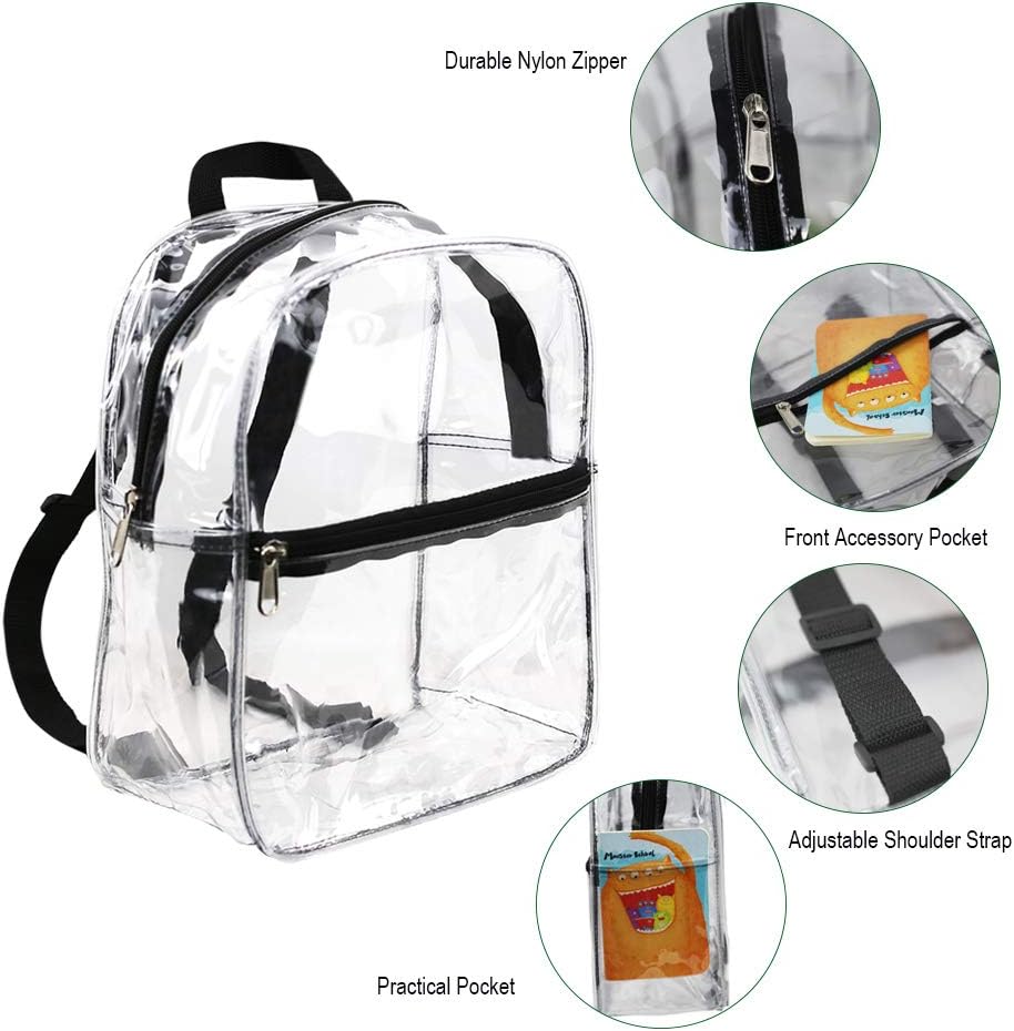 Clearworld Stadium Approved Clear Mini Backpack, Heavy Duty Cold-Resistant Transparent PVC Backpack with Work, Security Travel & Stadium(Black)