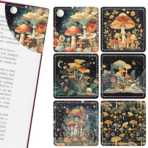 Celavoy Vintage Mushroom Bookmark Gifts - 6 Pcs Fantasy Leather Corner Bookmarks for Women Students Book Lover Page Markers Clip Reading Accessories Bookish Gift for Birthday Christmas