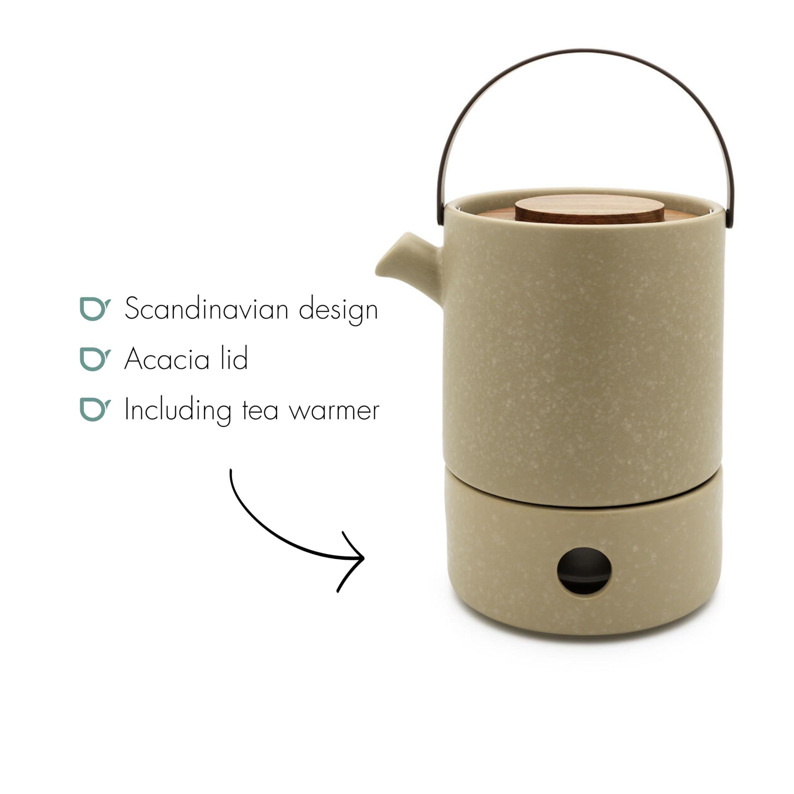 Bredemeijer Theiere Avec Infuseur Thé et Chauffe Plat Umea 1,2L-Gris argile | Petite Théière avec Infuseur en Céramique, Couvercle Bambou, Gain de Place et Lave-Vaisselle