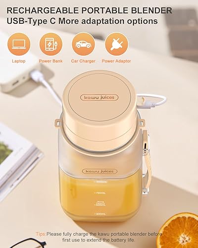 Miniatura 8 de kawu Licuadora portátil, licuadora portátil para batidos sobre la marcha, sin BPA, batidos y batidos a prueba de fugas con boquilla para sorber,