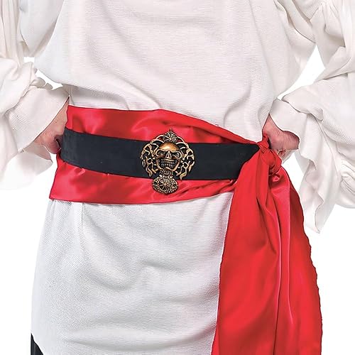 Cinturón pirata ajustable de satén negro y rojo, talla única (paquete de 1), perfecto para accesorio de disfraz o uso diario