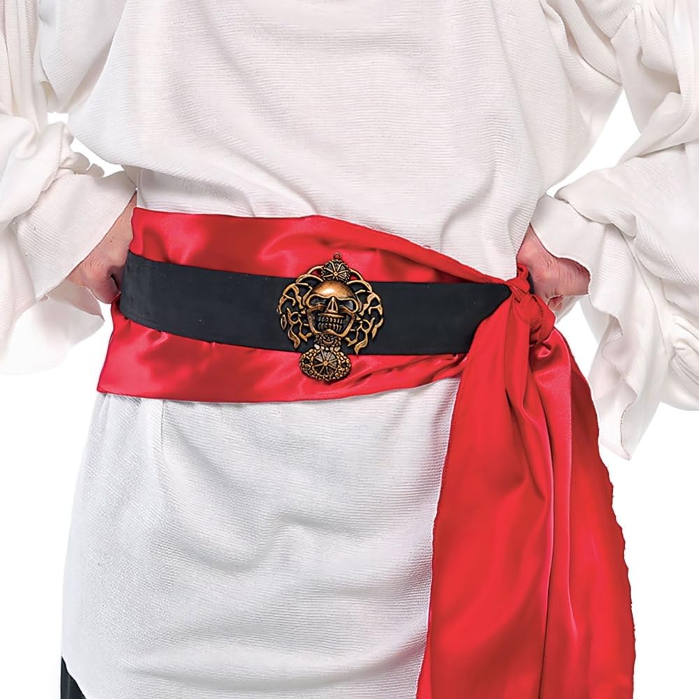 Black & Red Satin Adjustable Pirate Belt - One Size Fits Most (Pack of 1) - Perfect for Costume Accessory Or Everyday Wear