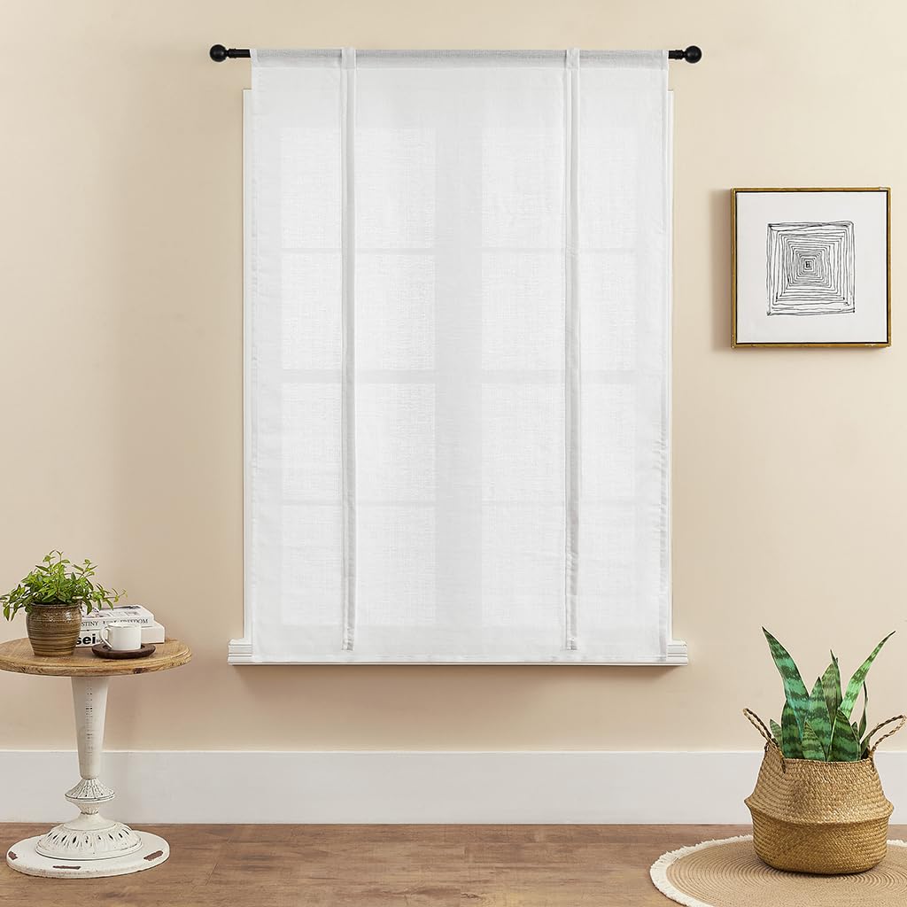 SMITHOOM 1 Panel Roman Curtain w/Tie Up Thicken Solid Color Roman Blinds Rod Pockets for Kitchen Bedroom Bathroom Laundry Small Window Decoration White 107x160cm