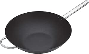 MasterClass Wok Carbon, Non Stick, Carbon Steel, 8 Litres Wok Pan, 35.5cm (14&#39;&#39;), Black