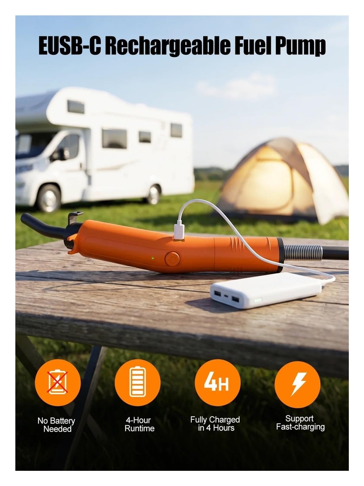 Bomba de Transferencia de Combustible Recargable USB-C, Extractor de sifón diésel portátil for Coche Barco RV