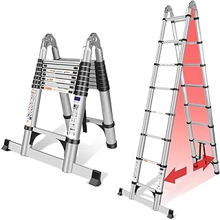 Alu Klappbar Teleskopleiter 5m - Hochwertig Aluminium Klappleiter Mehrzweckleiter mit Stabilisator, Tragbare Robust Ausziehbar Leiter Aluleiter Stehleiter Haushaltsleiter Anlegeleiter Dachleiter