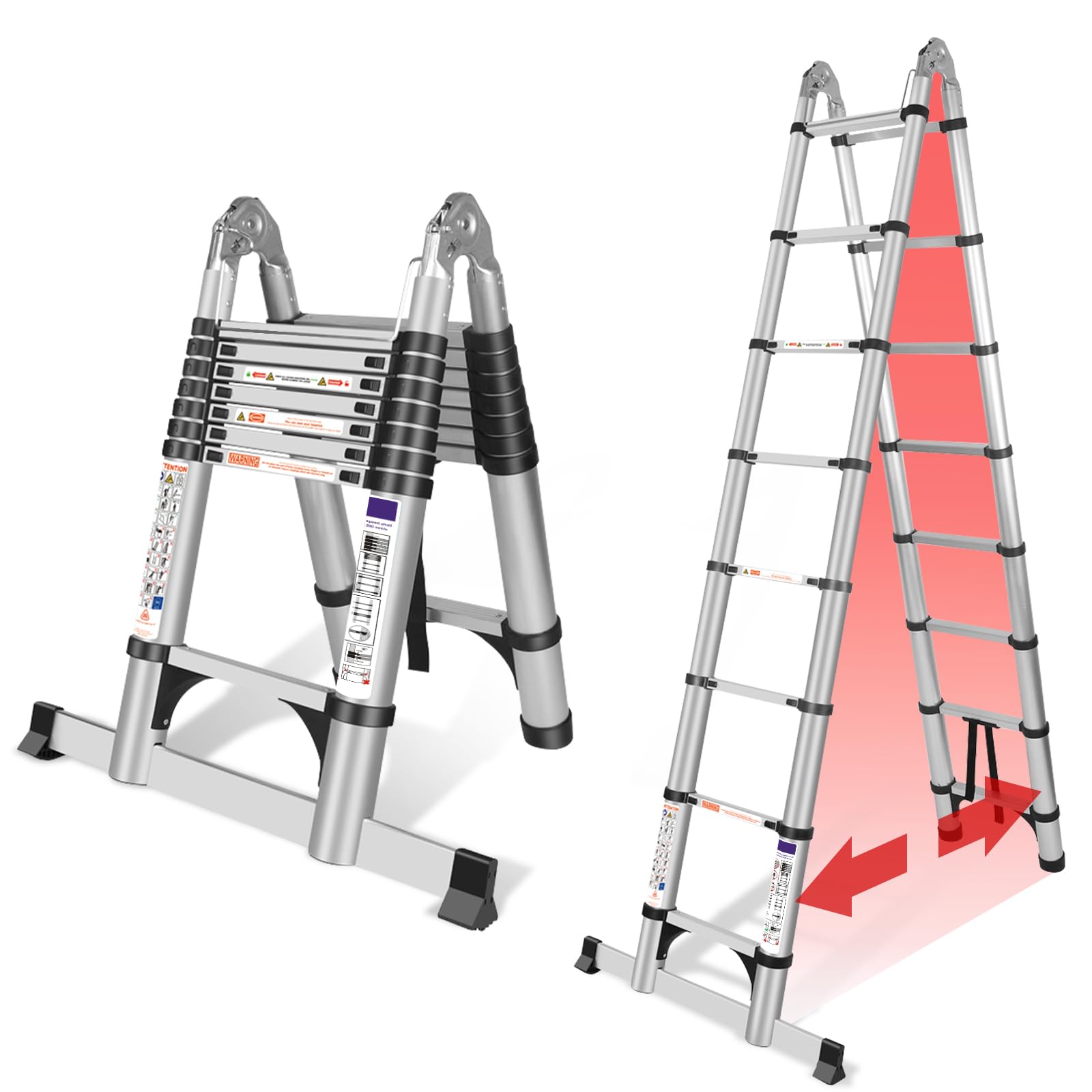 Escalera telescópica plegable de aluminio de 5 m – Escalera plegable multiusos con estabilizador, portátil, resistente, extensible, de aluminio, para el hogar, para el techo