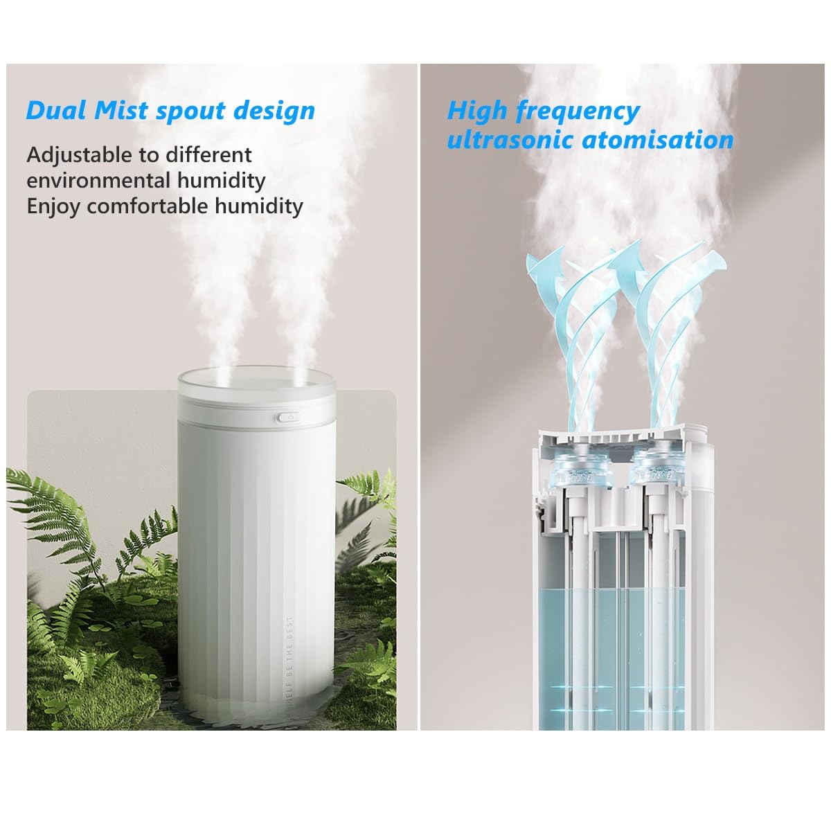 Mini humidificador de aire ultrasónico, difusor de aroma USB de 4000 mAh para dormitorio, oficina y plantas, función de doble niebla de 500 ml, funcionamiento portátil y silencioso