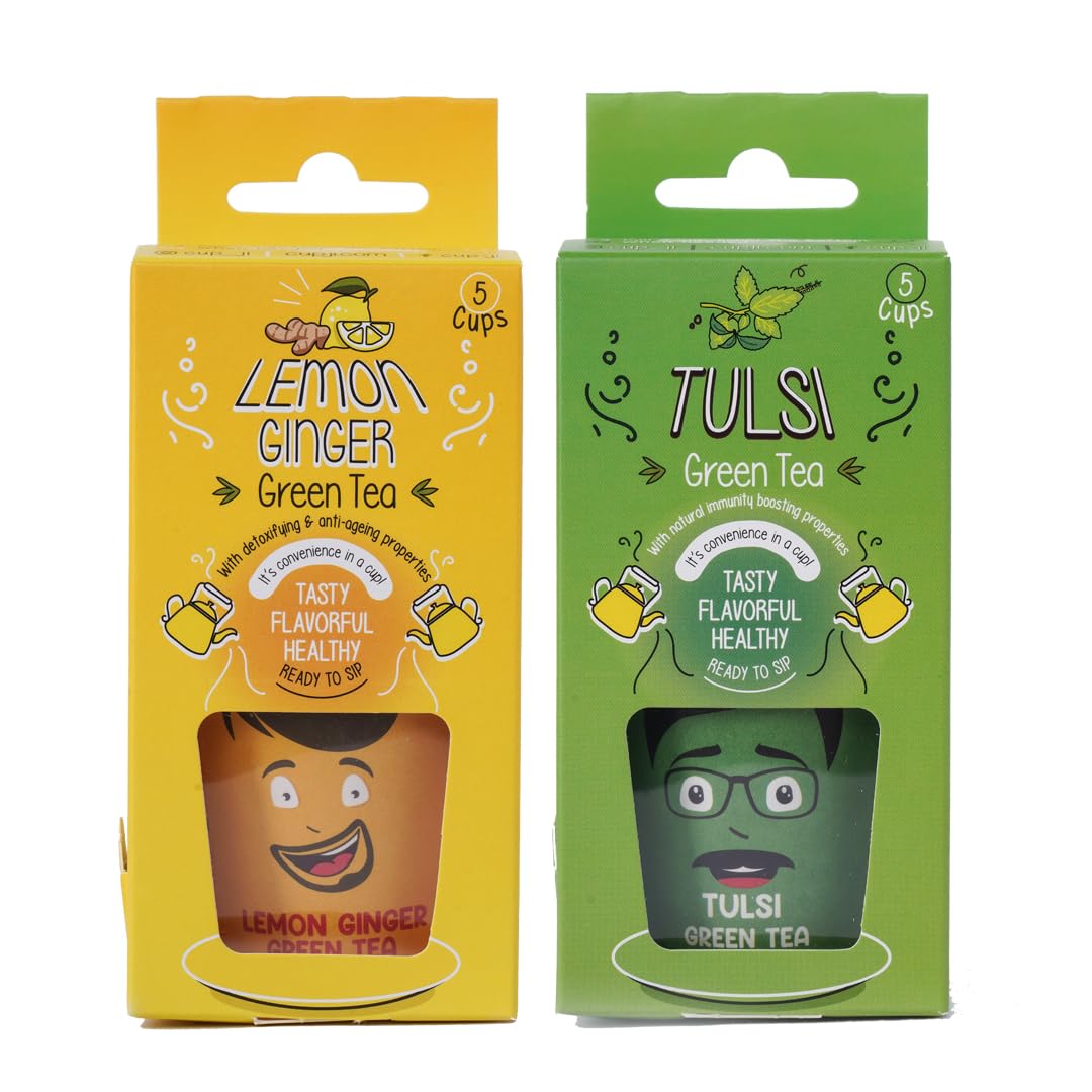Cup-Ji : Combo Pack - Lemon Ginger & Tulsi Ready to Sip Green Tea | Reduces Stress & Boosts Immunity | Sugar-free | Whole Leaf Teas | All Natural | Non - Bitter & No Calories | 2 x 5 Cups. (B0D2P8MGPS) Amazon Price History, Amazon Price Tracker