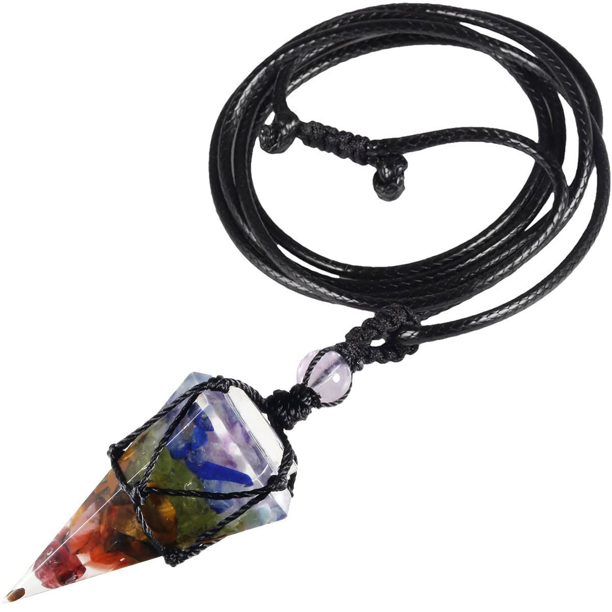 KYEYGWO Hexagonal Crystal Pendant with Adjustable Leather Cord