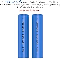 Vista 3 de SHENMZ 16650 Protected Button Top Battery 2500mAh 3.7V Lithium Ion - High Capacity Rechargeable Batteries for Flashlights, Headlamps, Bike Lights 【