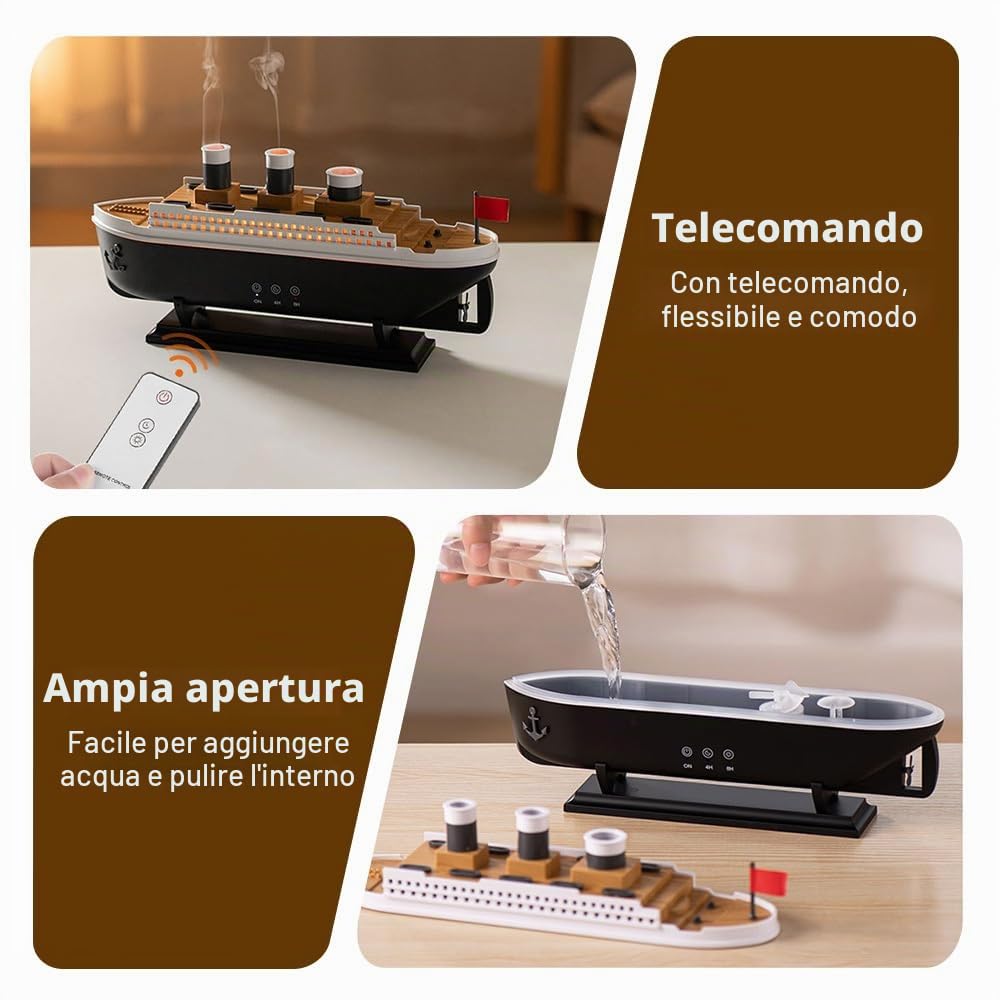 Mini Umidificatore, Diffusore di Modello di Nave con Luci Notturne, 250 ML Umidificatori di Aromi Jellyfish Mist Aromaterapia per Casa Camera da Letto Ufficio