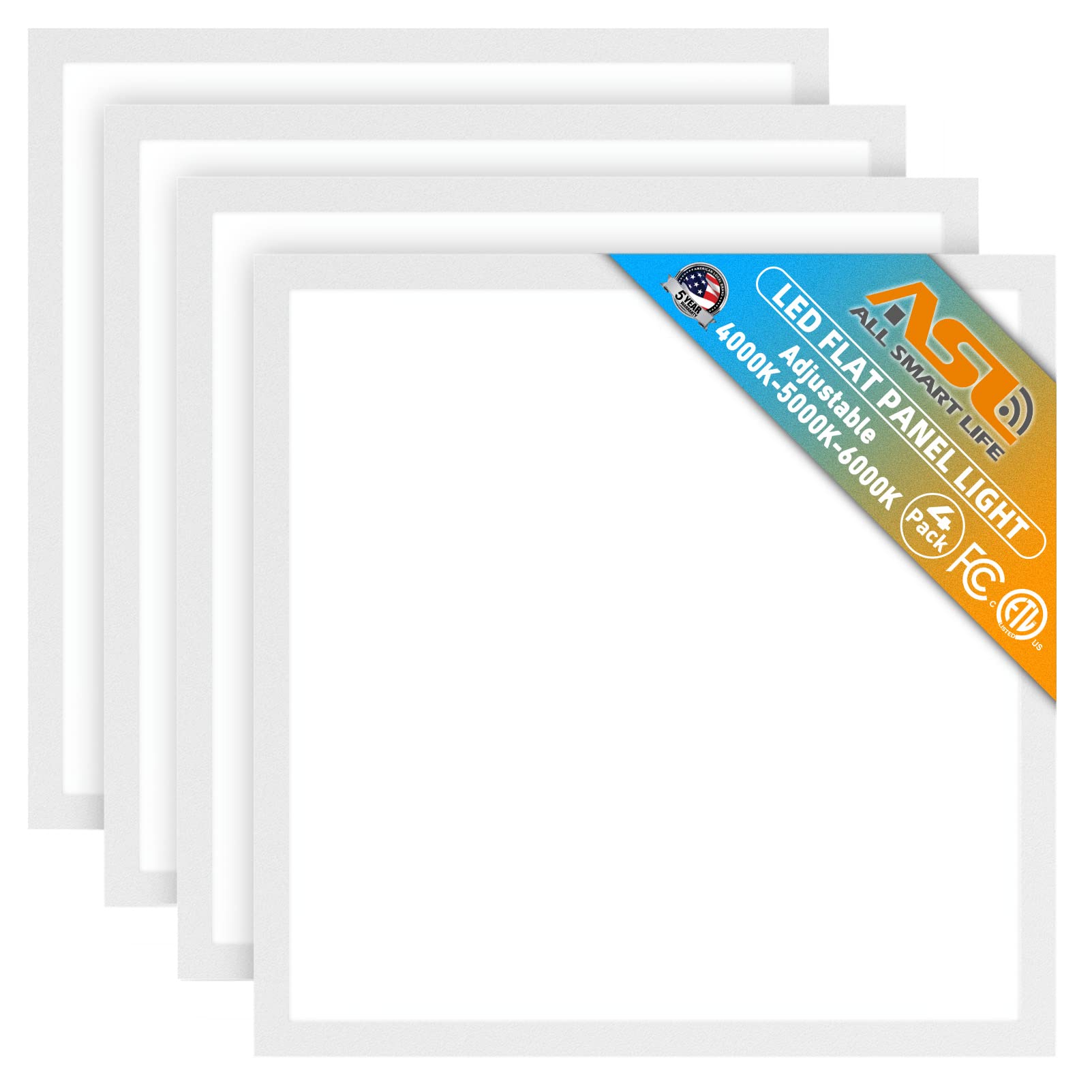 2x2 LED Flat Panel Ceiling Light, Allsmartlife CCT 4000K-5000K-6000K, Back-Lit 2x2FT LED Flat Panel Lighting, Drop Ceiling Lights, 40W/4958 Lumens, 0-10V Dimmable, 100-277V 50/60Hz ETL & FCC 4-Pack