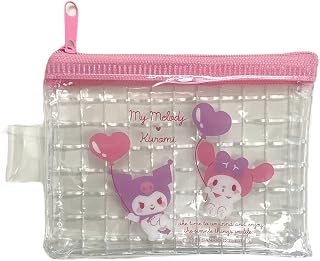 FRIEND Sanrio My Melody × Kuromi Accessories Cosmetic Flat Vinyl Pouch Zipper Case Bag 4.7 in (W) × 3.4 in (H) × 0.4 in (D) (MukyuMukyu), Pink, Size: About 4.7 in (W) × 3.4 in (H) × 0.4 in (D), Cosmetics Pouch