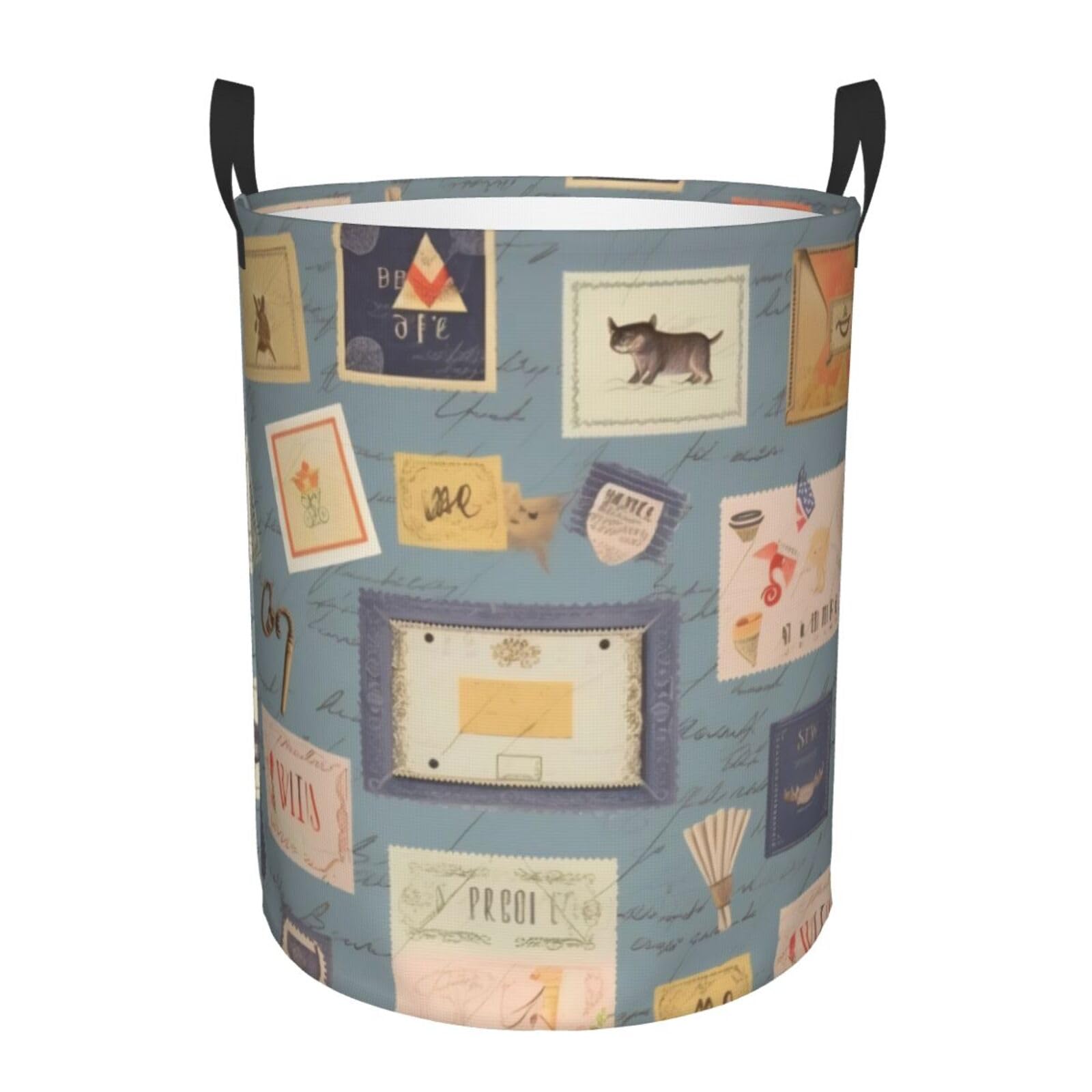 Circular Laundry Basket/Postal Stationery/Foldable Dirty Clothes Storage Hamper, With Handles, Water Resistant, For Bedroom Bathroom Storage Bins 50x40cm