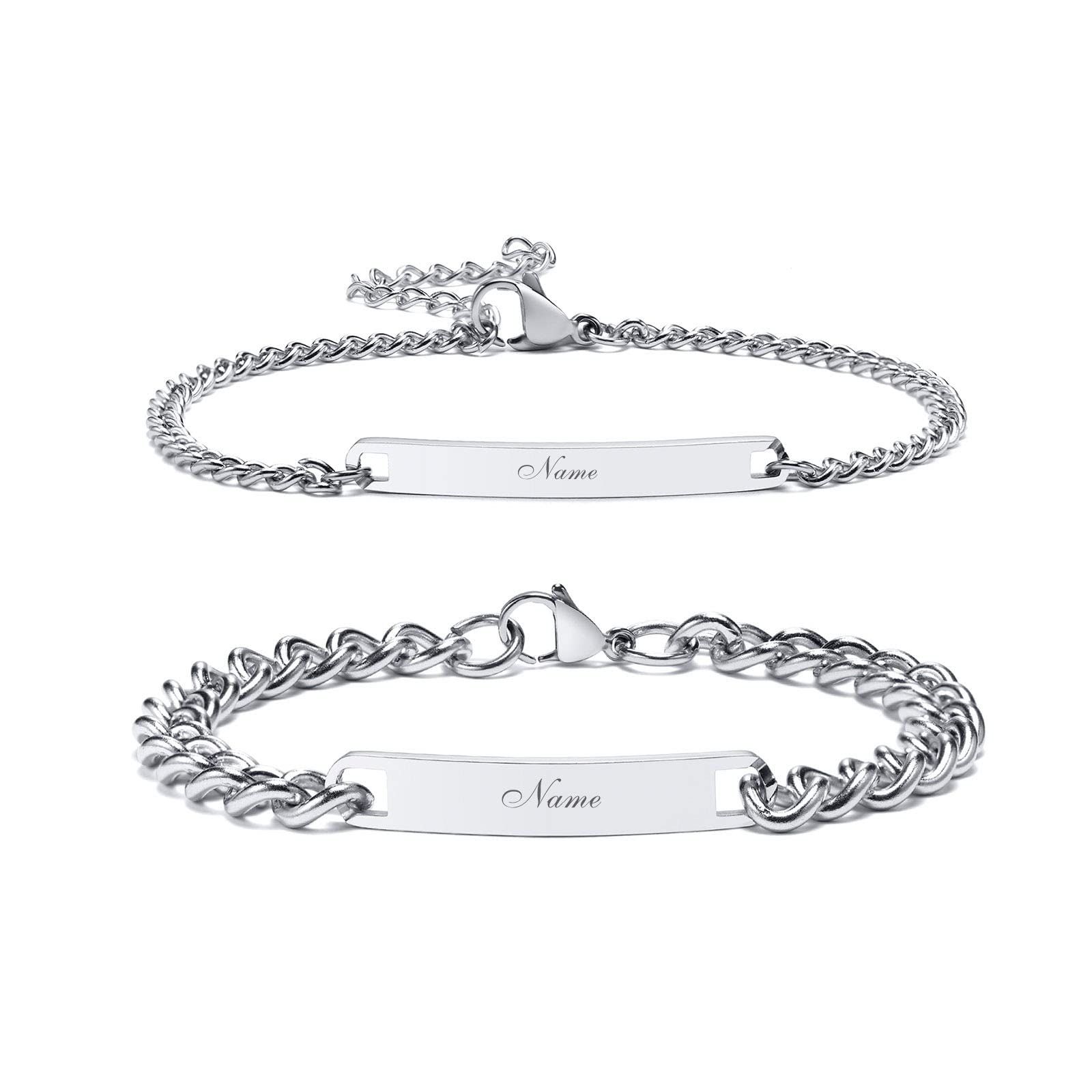 2 Pièces Bracelets Personnalisé Gravure - Bracelets Couple/Sœur/Famille, Cadeau pour Anniversaire de Mariage, Couple, Maman Papa Femme Homme