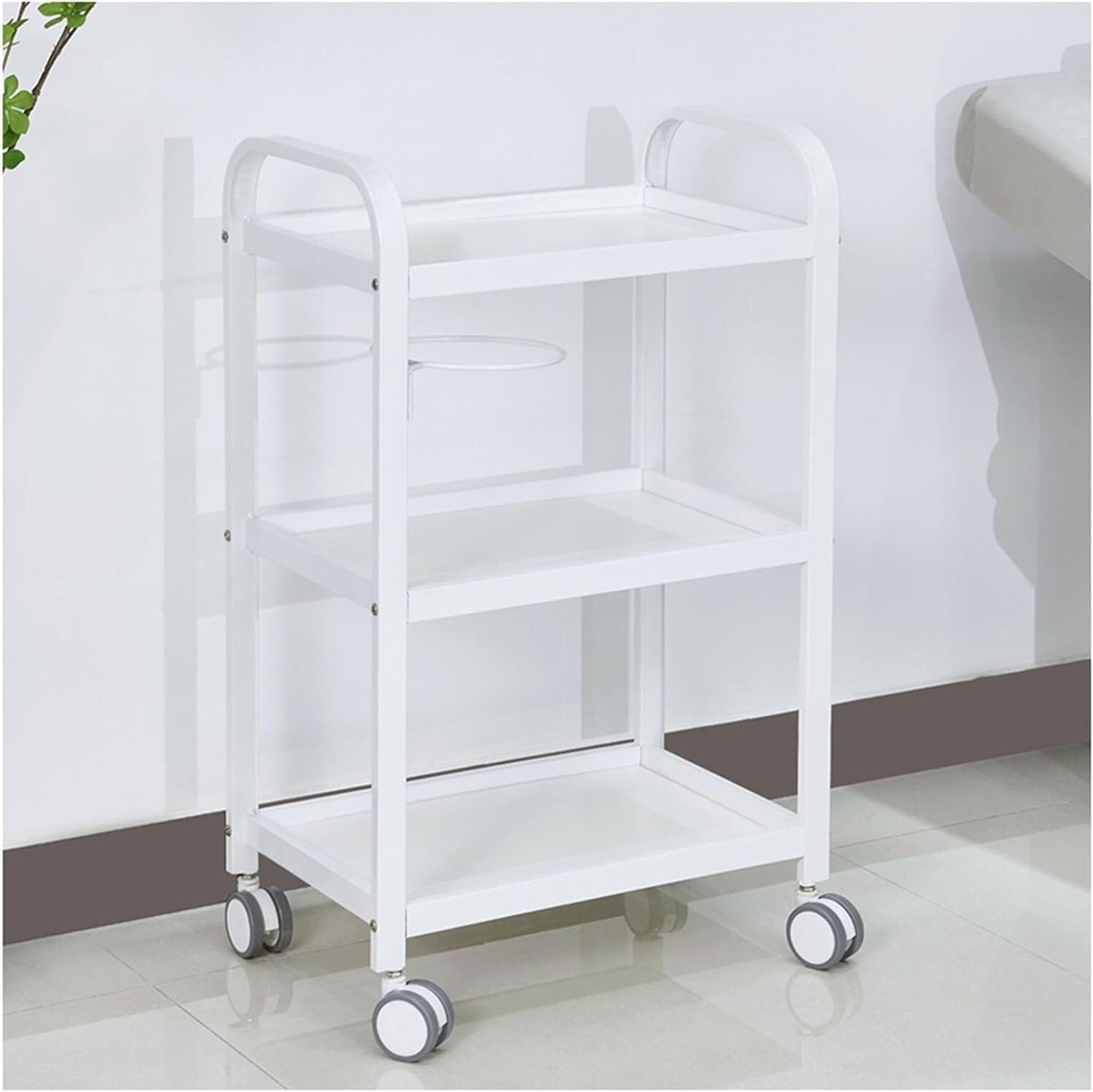 SSDDLZEQ Mobile Salon Station, Salon Cart 3 Tier Salon Trolley Carbon Steel Trolley Cart With Storage Bowl Storage Cart With Casters Salon Trolley Cart(White)