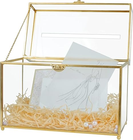 Aping Glass Wedding Card Box With Slot, 10.4 Inch Large Clear Card Box