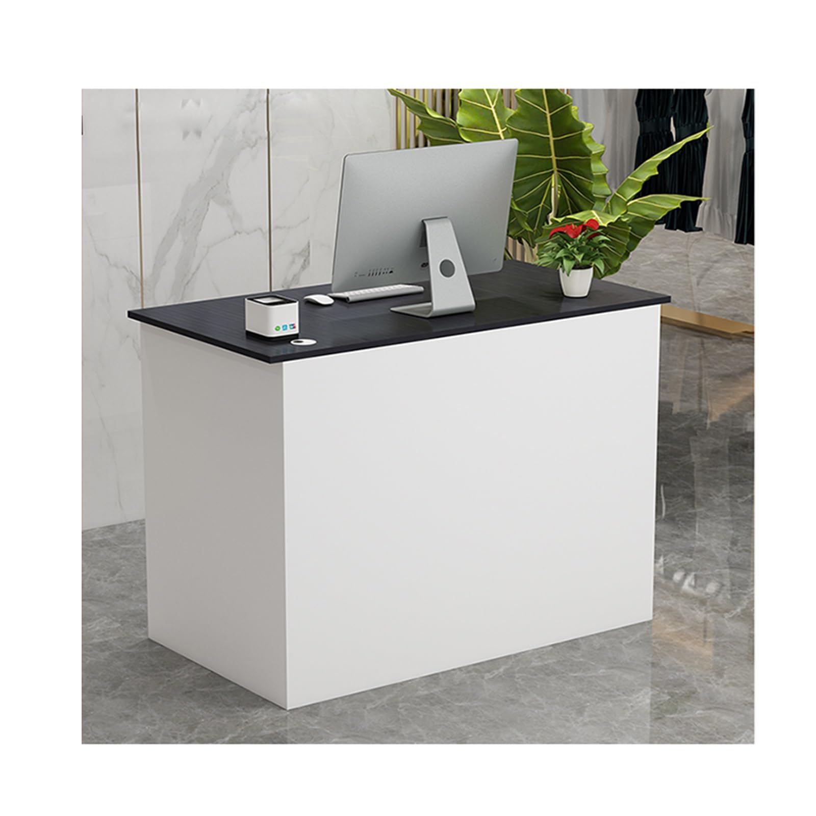 Moderno banco cassa per la vendita al dettaglio con cassetto e armadio chiudibile, reception per ufficio, reception per hotel, sale aziendali, spazi commerciali (A, lunghezza 80 cm/31,5 pollici)