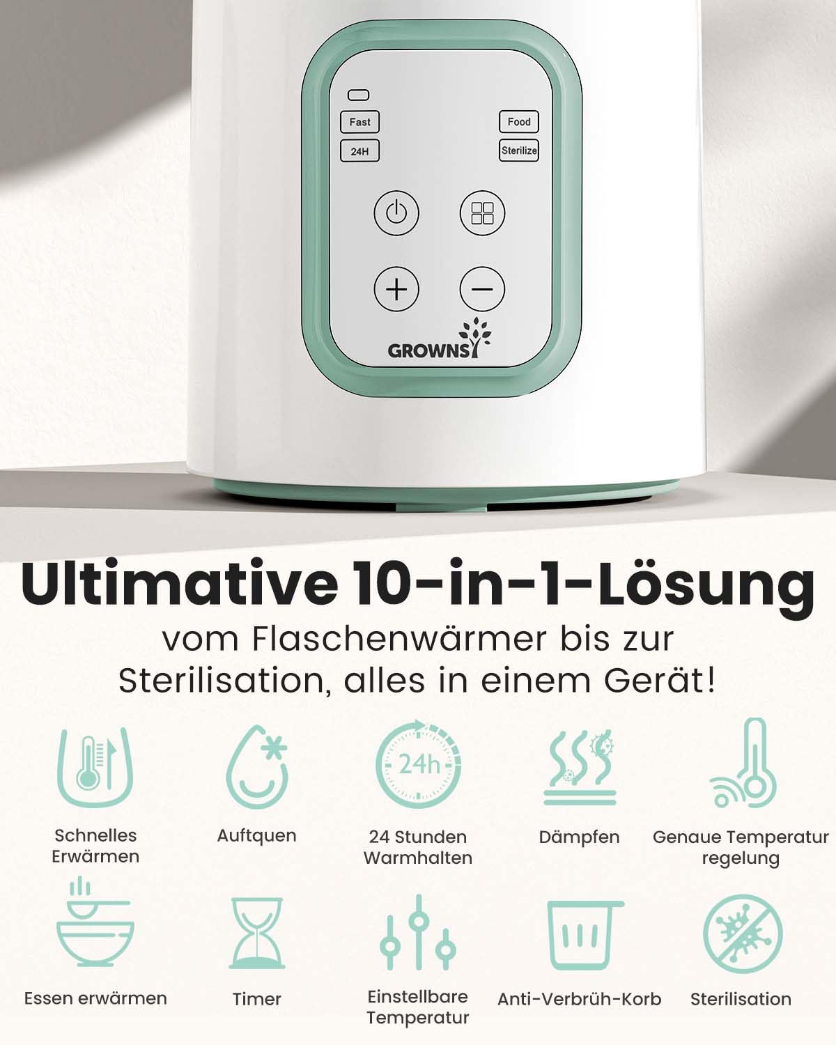 Scaldabiberon per Bambini, GROWNSY Scaldabiberon 10-in-1 per tutte le biberon con Timer, controllo preciso della temperatura e spegnimento automatico, scaldabiberon multifunzionale per latte materno