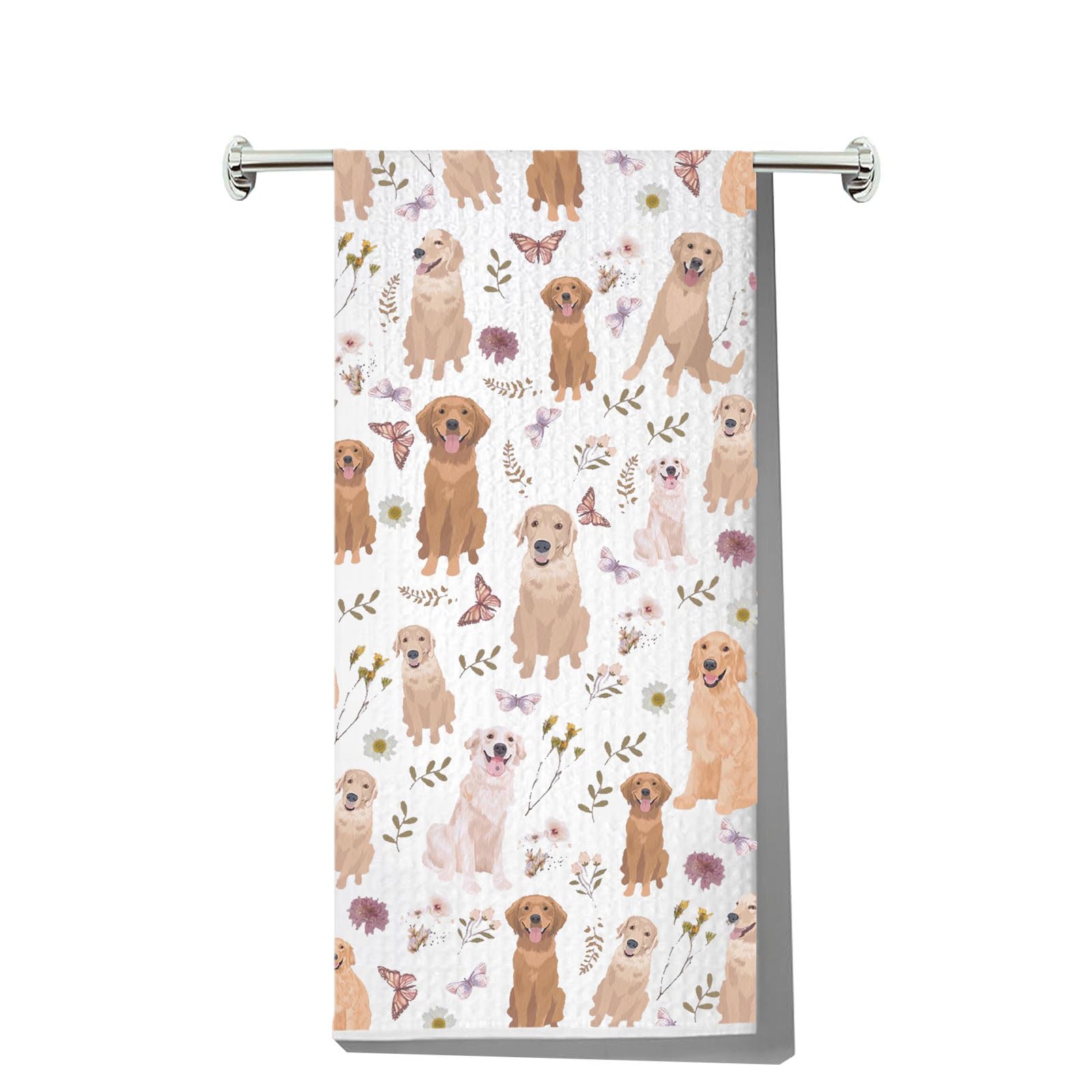 MYSOMY Golden Retriever Kitchen Towel Waffle Weave Dish Towel Kitchen Decor Kitchen Stuff (Golden Dog KT1)