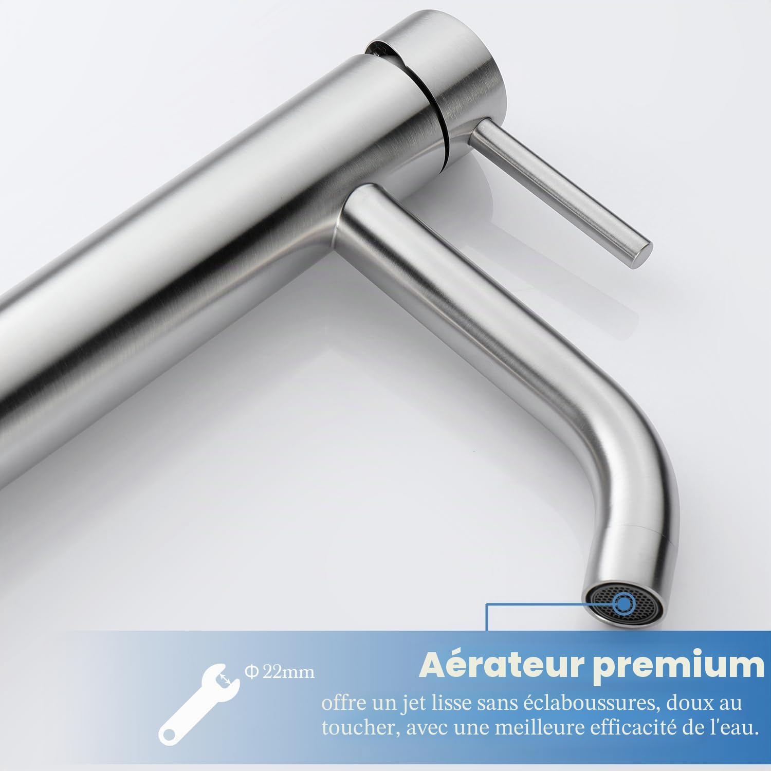 Decaura robinet lavabo salle de bain mitigeur salle de bain haut,robinet vasque à poser avec bec hauteur 186mm eau chaud et froide Brossé Nickel