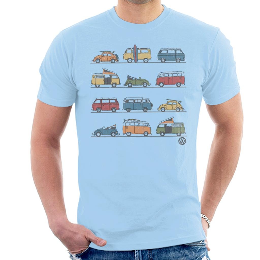 Volkswagen Men's Sky Blue Vans And Beetles T-Shirt