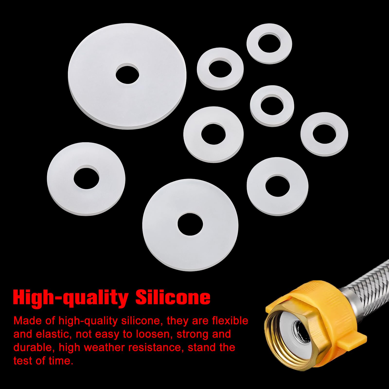 YIXISI 65 Pezzi M8 Kit di Rondelle Piatte in Silicone, Rondelle in Silicone Sigillatura, Rondella Piatta, per Bulloni/Rubinetti/Viti/Tubo da Giardino/Idraulici, Bianco