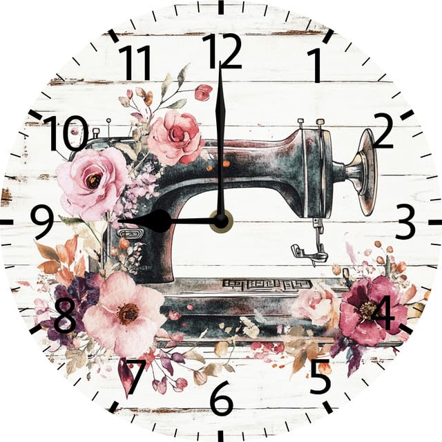 Geroclonup Sewing Room Sign Wall Clock Silent Non Ticking Round Clocks Sewing Clocks 25cm Battery Operated Quartz Quiet Desk Clock for Home Office