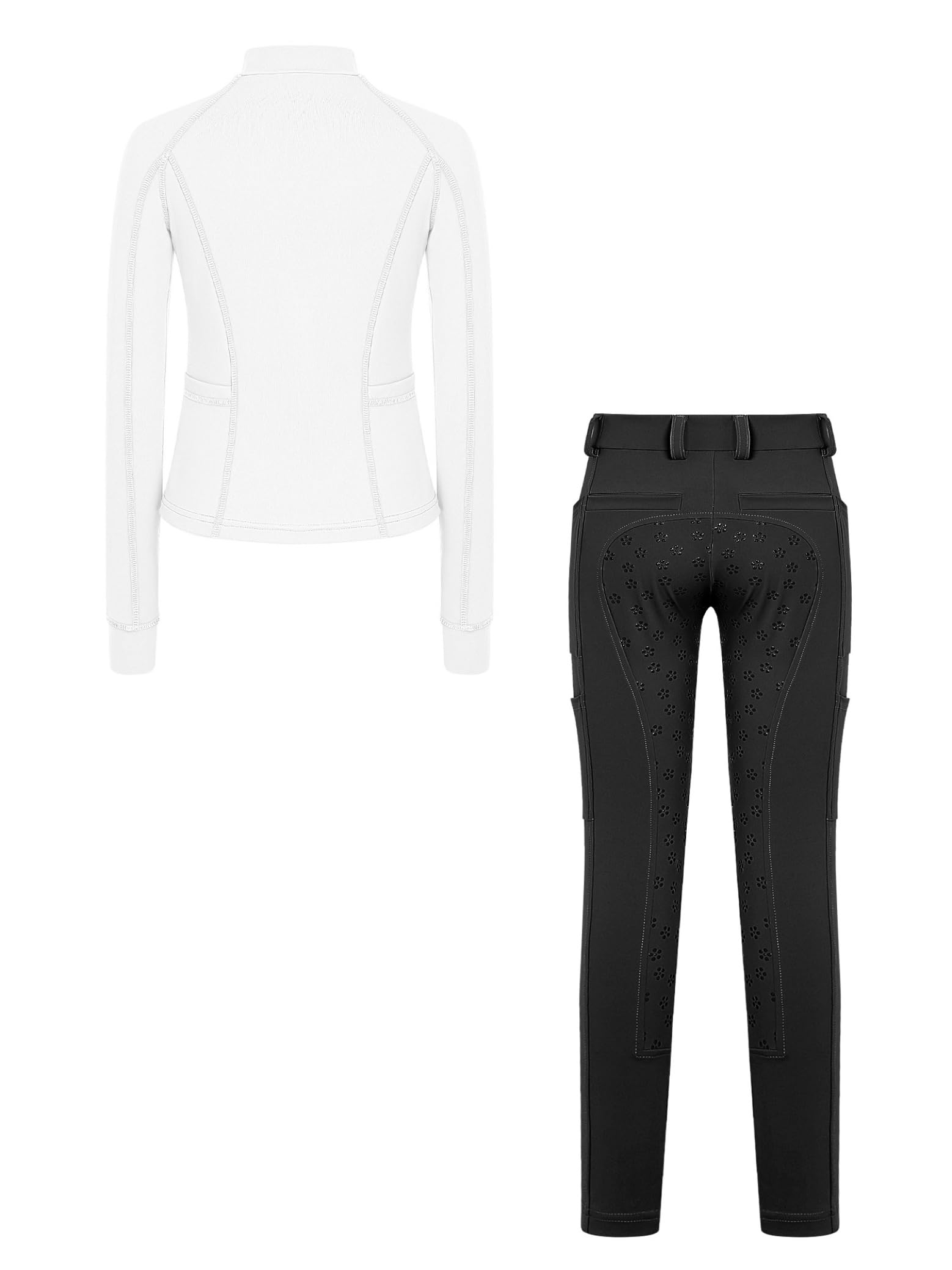 Set Equitazione Bambine sopra Lequitazione Maniche Lunghe Crop Top Completamente Ricamato Pantaloni Lequitazione Leggings con Patch in Silicone al Ginocchio