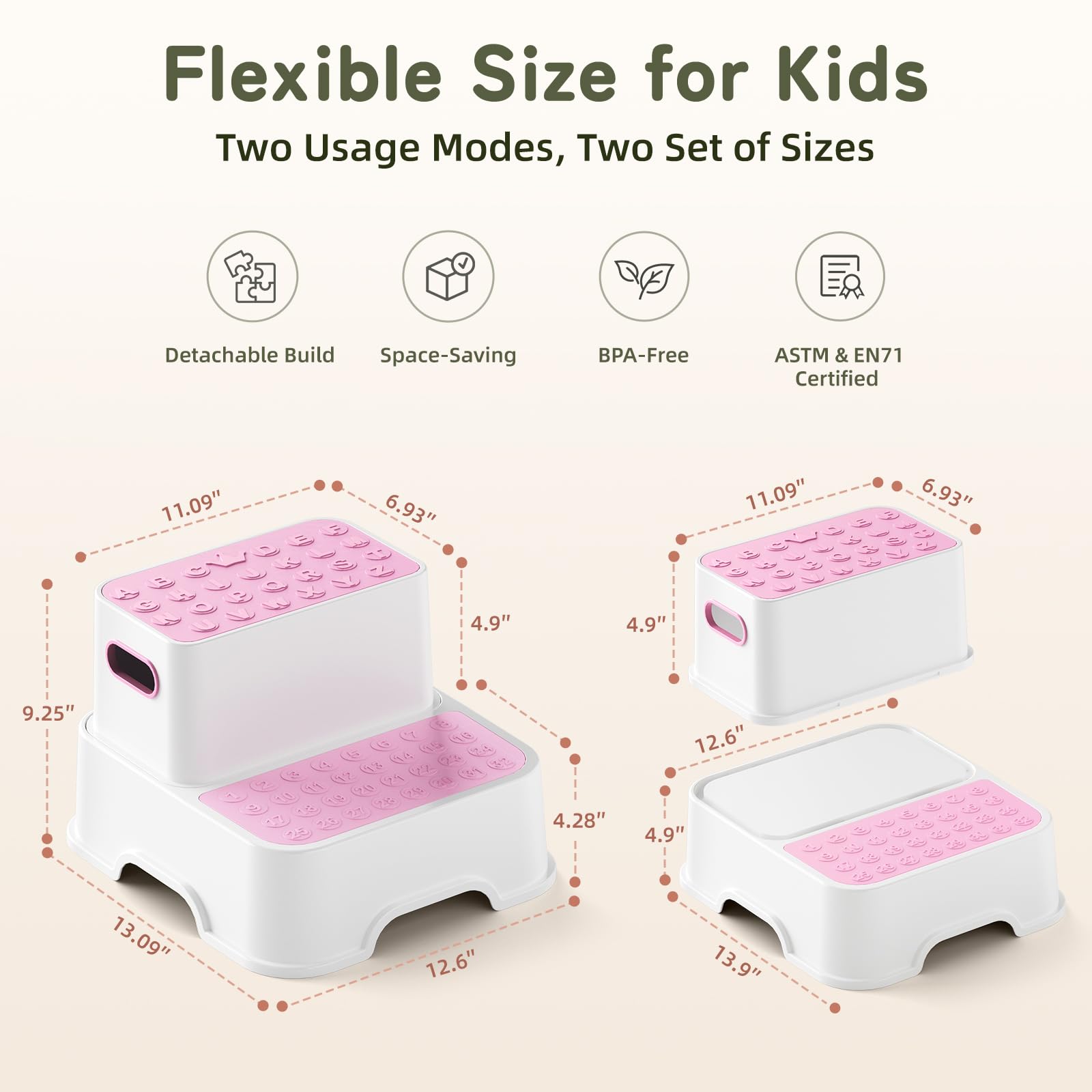 COOSEYA Taburetes de 2 escalones para niños (rosa)