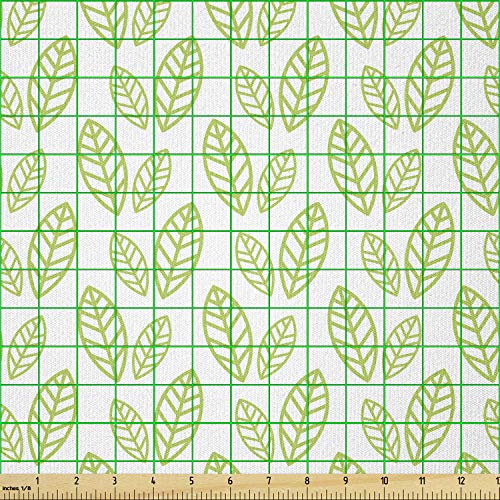 Image of Ambesonne Green Leaf Fabric by The Yard, Simple Botanical Pattern with Abstract Leaves Ecology Environment Theme, Stretch Knit Fabric for Clothing Sewing and Arts Crafts, 1 Yard, Apple Green White