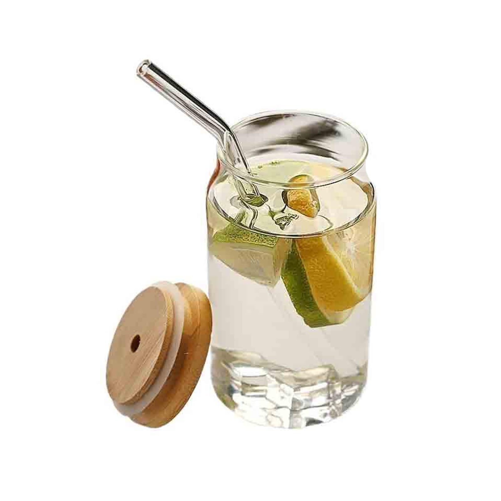 Vasos de vidrio transparente con tapa y pajita de borosilicato, tamaño grande de 550 ml