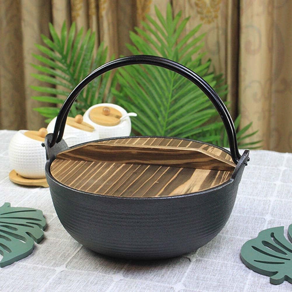 Pentola in ghisa ispessita, non rivestita non rivestita in ferro di maiale pentola per zuppa forno aperto per fiamma, pentola calda Sukiyaki per riunione di famiglia, 28 cm