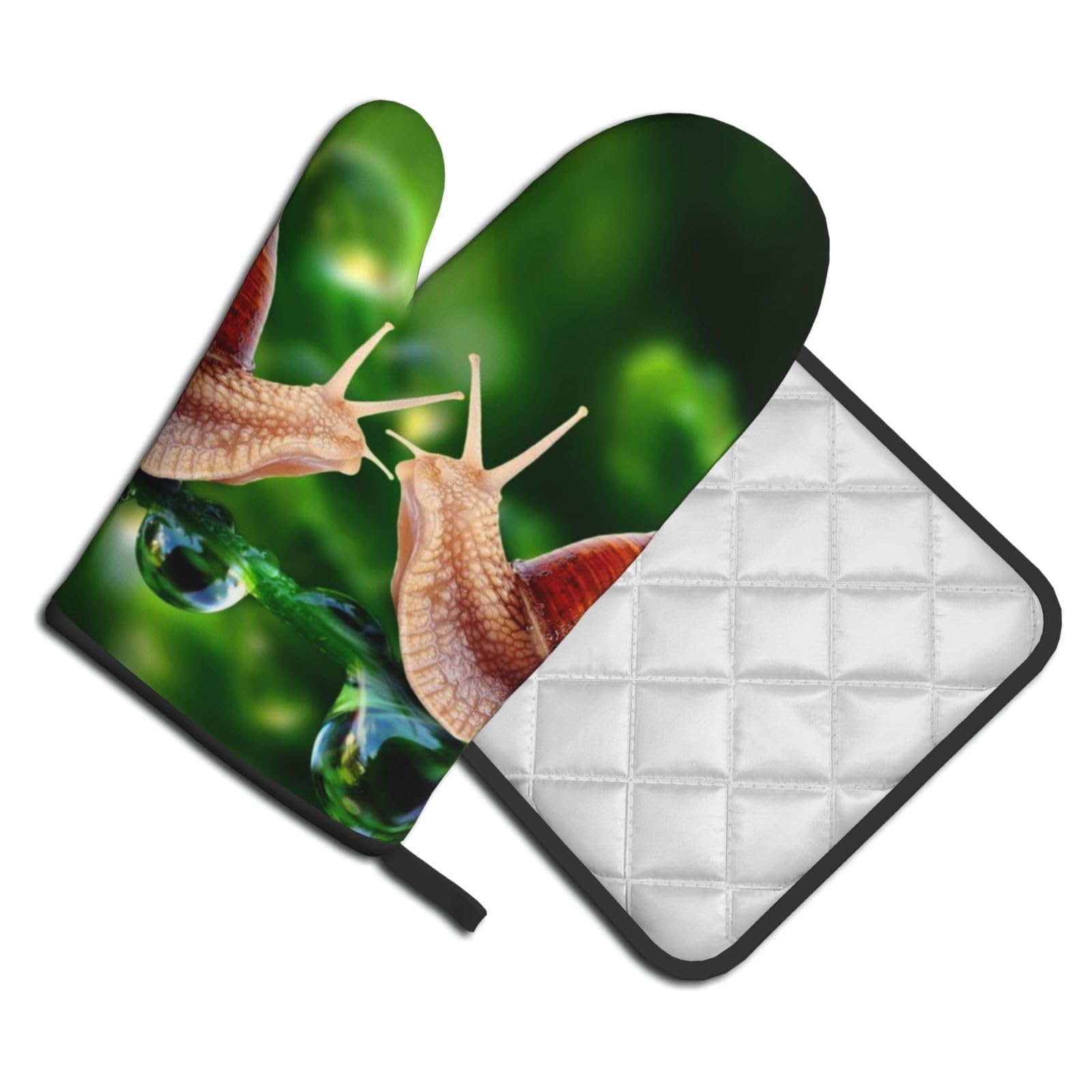 Oven Mitts and Pot Holders Set of 2 Pcs, Wildlife Animal Snail Printed Heat Resistant Kitchen Gloves Potholders for Cooking Baking Grilling