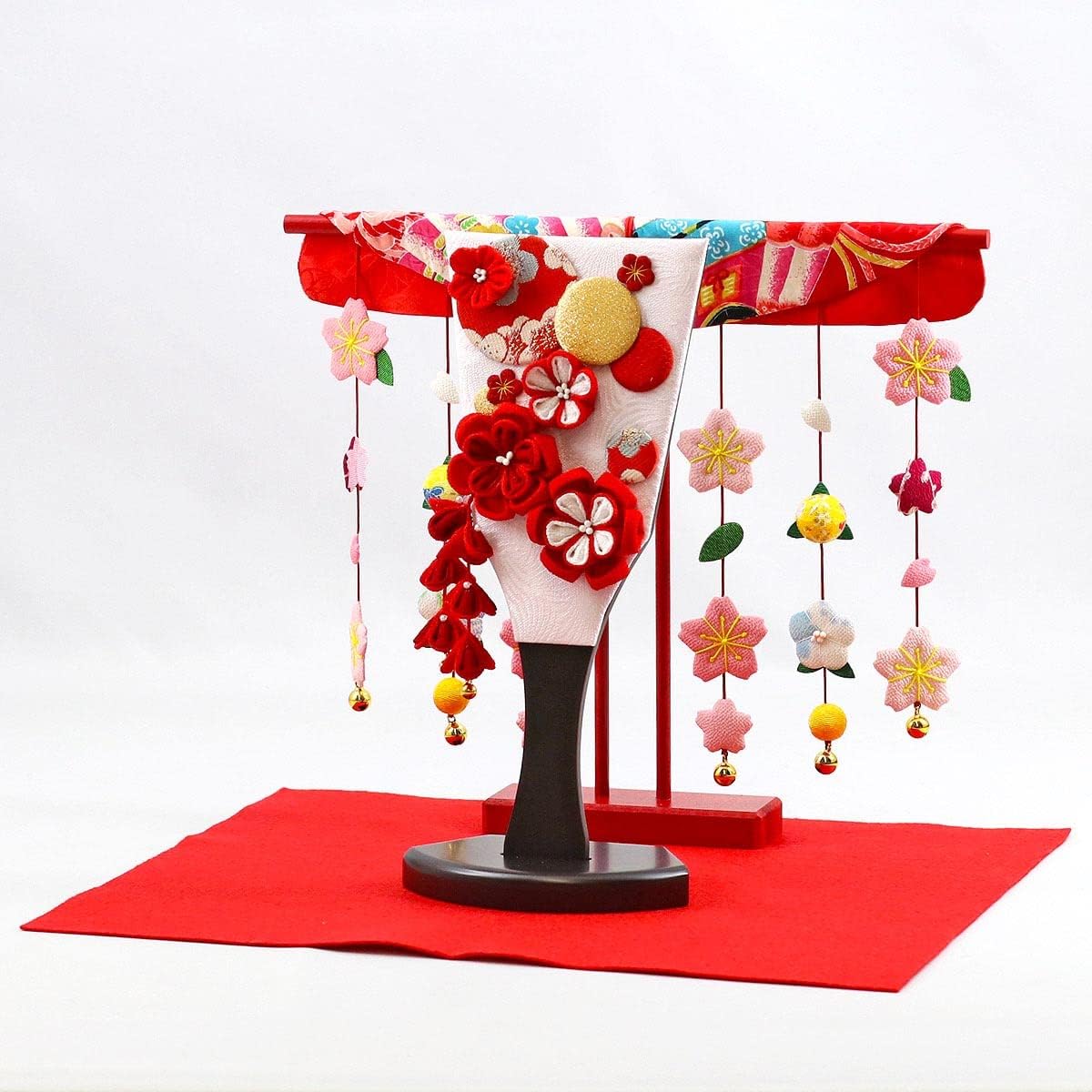 羽子板 つまみ細工 羽子板 赤 花満開桜橘几帳 敷き布セット 【HGBZ