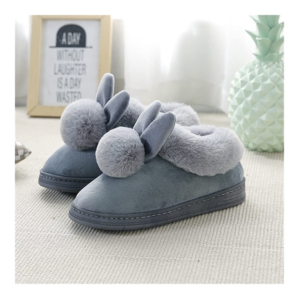Bawełniane kapcie Jesień zima bawełniane kapcie dla hom królika do ucho domowe kapcie kryty zimowe ciepłe buty damskie ładny plus pluszowy kapcie (Color : Military green, Shoe Size : 36-37)
