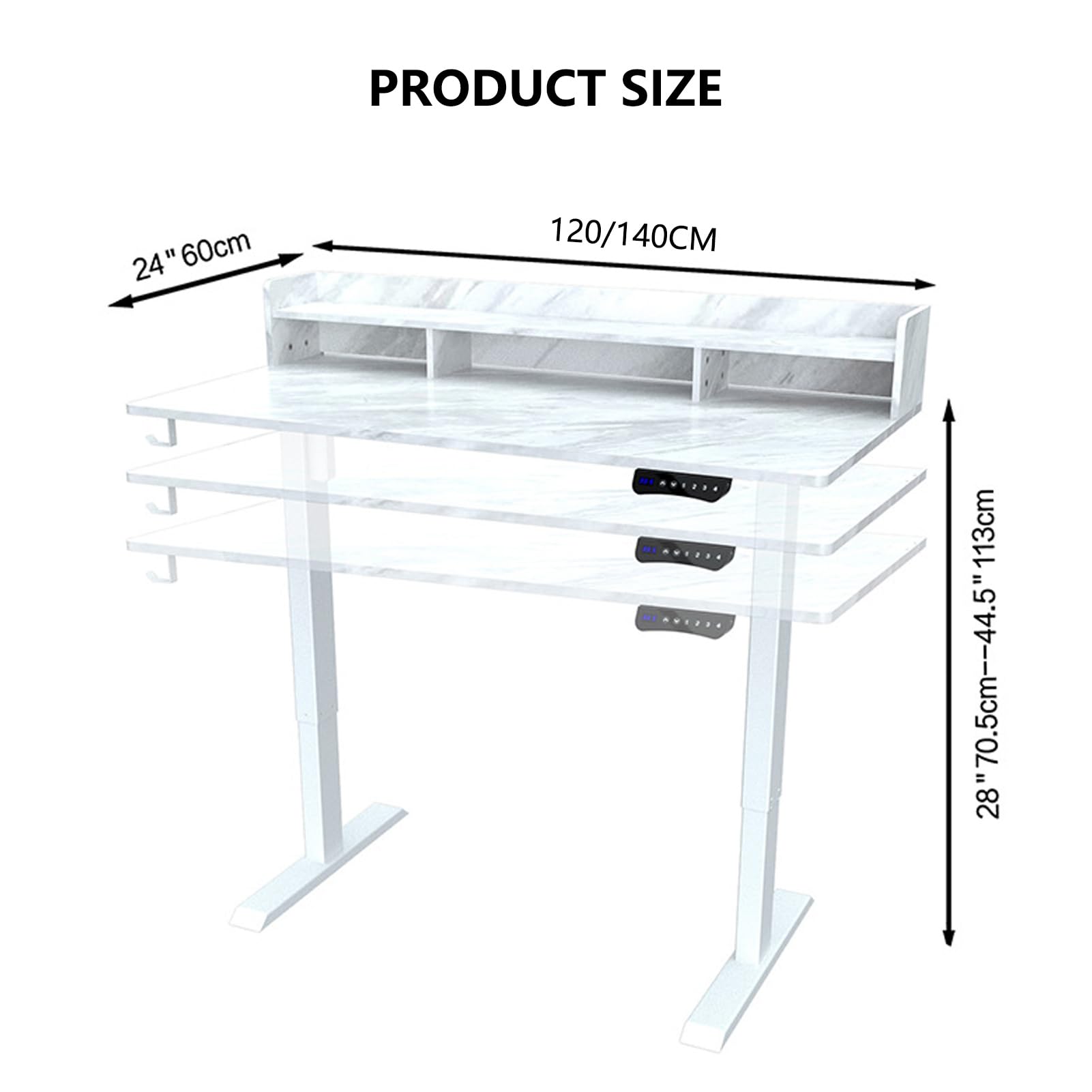 scrivania,Scrivania ad Altezza Regolabile elettrica, 140/120x60 Standing Desk ad Altezza Regolabile, Standing Desk scrivania Porta Computer con Gestione Cavi PC, Ganci ed éTagèRe à Livres