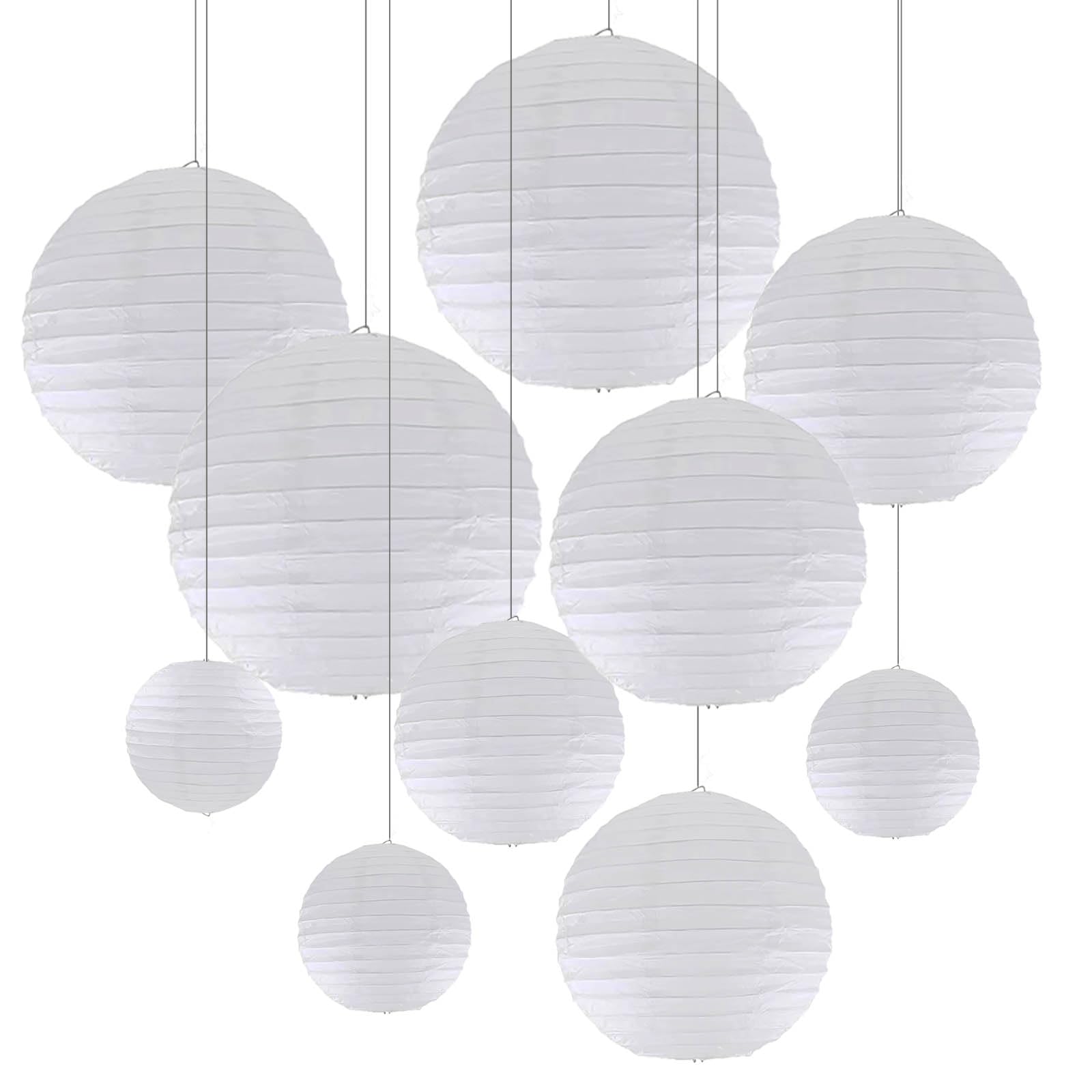 ZYOOO Lanterne en Papier Blanc,Lot de 10 Rondes Suspension Lanterne en Papier pour Mariage, Anniversaire, Fête Prénatale, Mariage, Décoration de Jardin